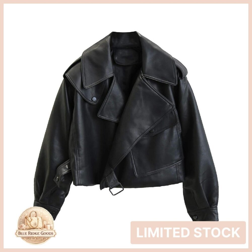 Faux Leather Motor Biker Jacket Oversized Asymmetrical Chic Y2K Style